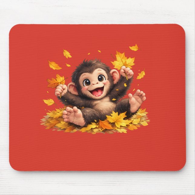 Smiling Monkey with Big Eyes Playful Tropical  Mouse Pad (Front)