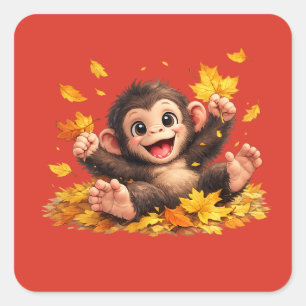 Smiling Monkey with Big Eyes Playful Tropical Square Sticker