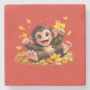 Smiling Monkey with Big Eyes Playful Tropical Stone Coaster