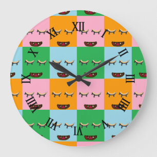 Smiling monster block faces large clock