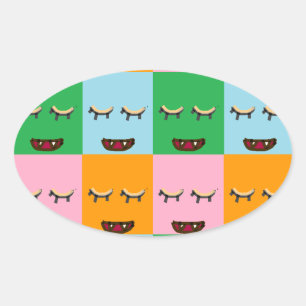 Smiling monster block faces oval sticker