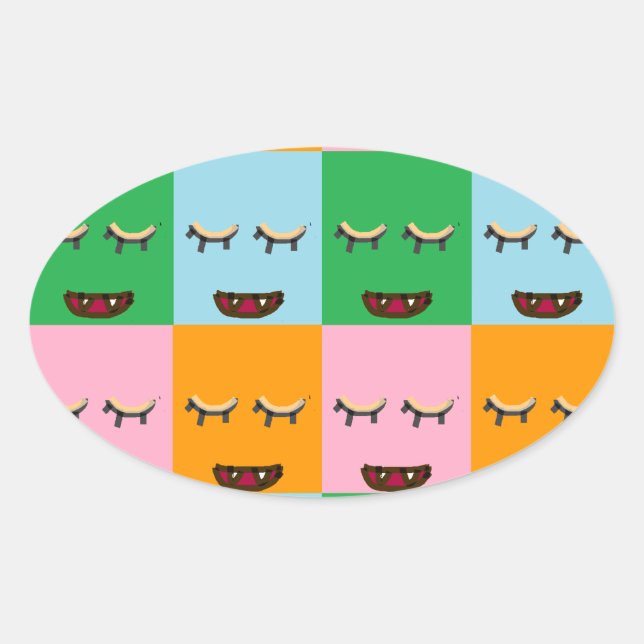 Smiling monster block faces oval sticker (Front)