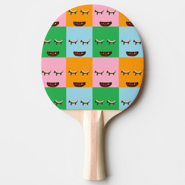 Smiling monster block faces ping pong paddle (Front)