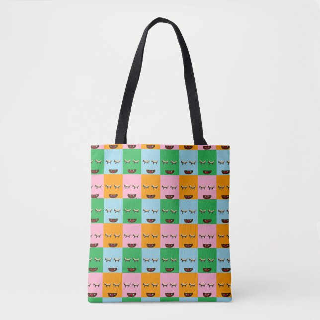 Smiling monster block faces tote bag (Front)