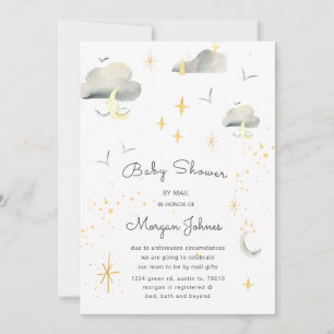 smiling moon stars Baby Shower by mail invitation