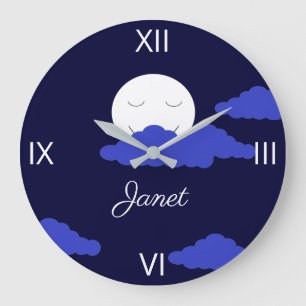 Smiling Moon with Dark Clouds Large Clock