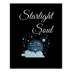 smiling moon with stars joyful dreamy night women poster