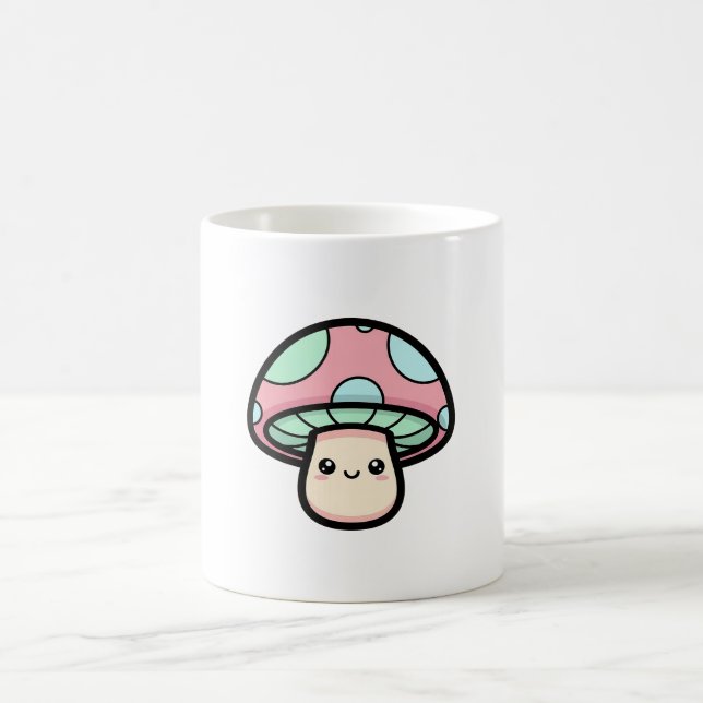 Smiling Mushroom – Cute Kawaii Illustration Coffee Mug (Center)
