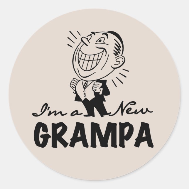 Smiling New Grampa T-shirts and Gifts Classic Round Sticker (Front)