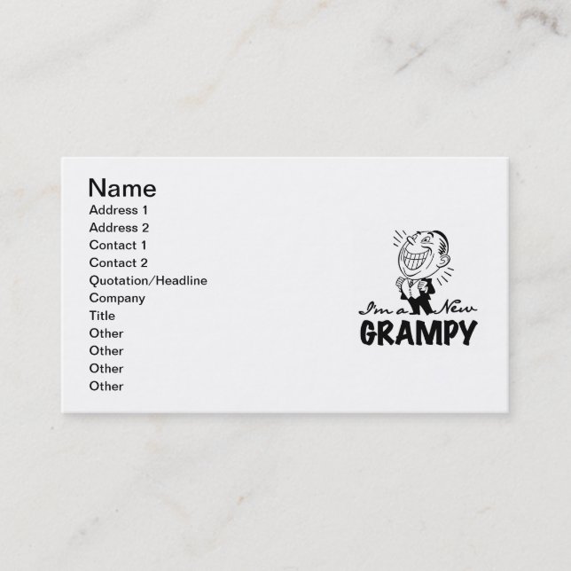 Smiling New Grampy T-shirts and Gifts Business Card (Front)