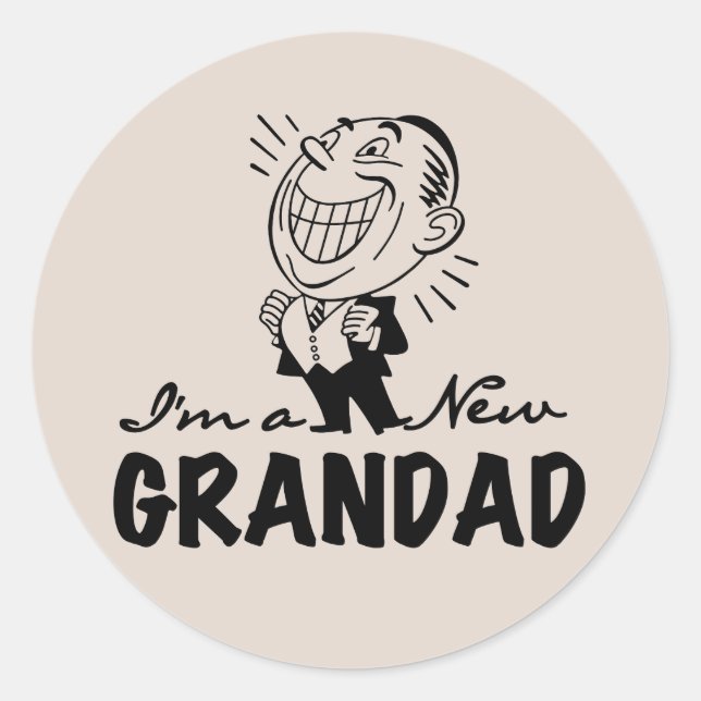 Smiling New Grandad T-shirts and Gifts Classic Round Sticker (Front)