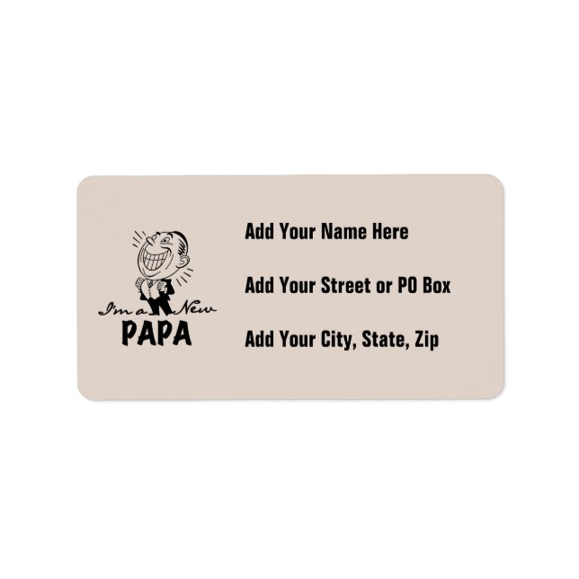 Smiling New Papa T-shirts and Gifts Label (Front)