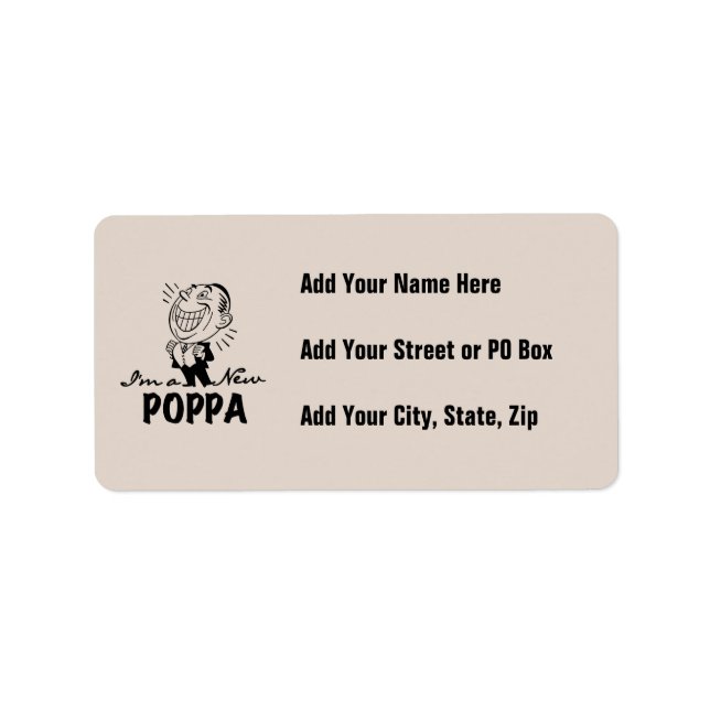 Smiling New Poppa T-shirts and Gifts Label (Front)