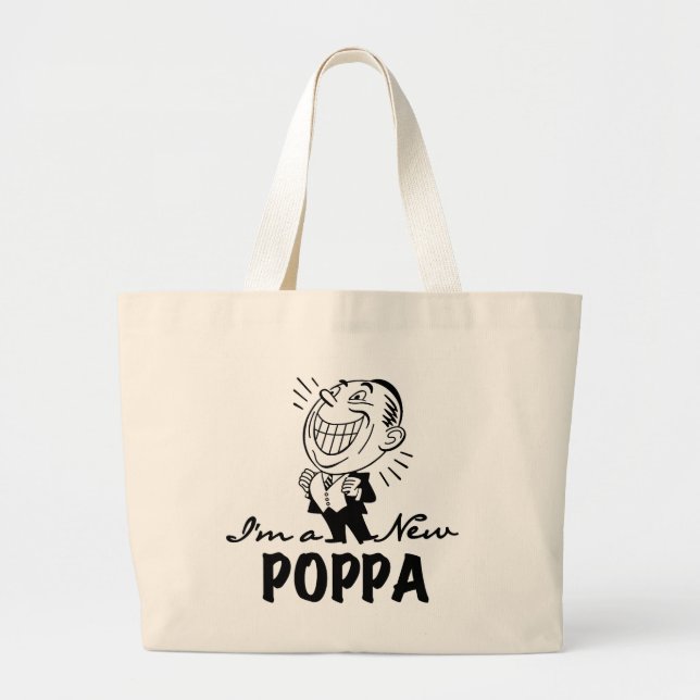 Smiling New Poppa T-shirts and Gifts Large Tote Bag (Front)