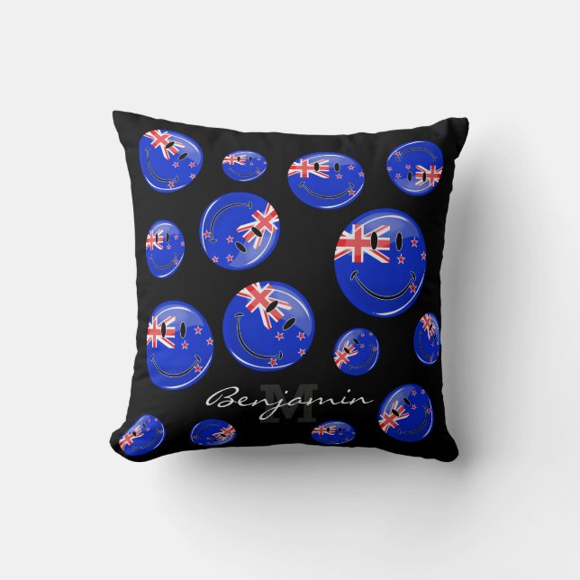 Smiling New Zealand Flag Cushion (Front)