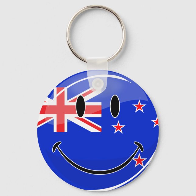 Smiling New Zealand Flag Key Ring (Front)