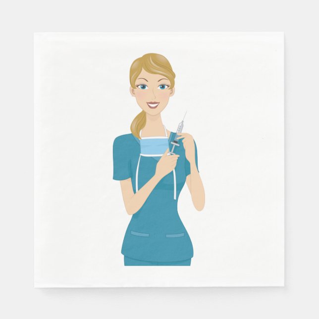 Smiling Nurse with Syringe  Napkin (Front)