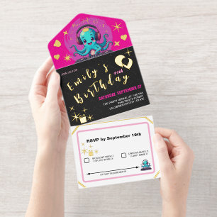 Smiling Octopus DJ, Happy Music Party / Birthday All In One Invitation