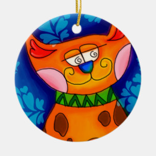 Smiling Orange Tabby Cat Ceramic Ornament
