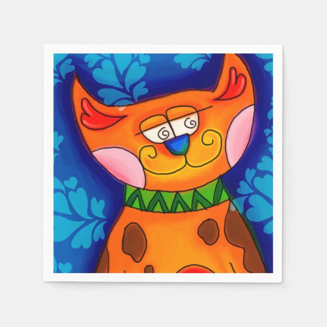 Smiling Orange Tabby Cat Napkin (Front)