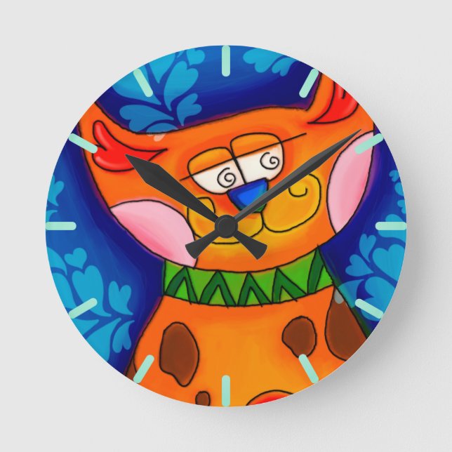 Smiling Orange Tabby Cat Round Clock (Front)