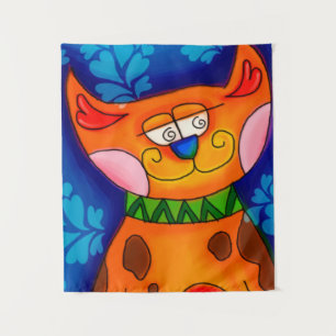 Smiling Orange Tabby Cat Tapestry