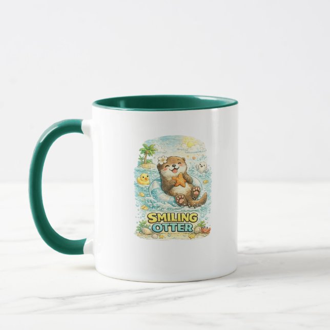 Smiling Otter Cute Beach Coffee Mug (Left)