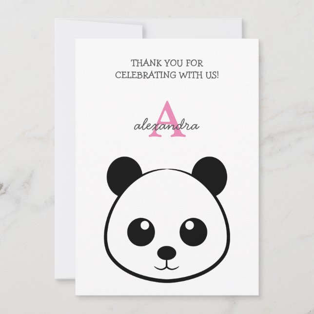 Smiling  panda face Monogram  Thank You Card (Front)