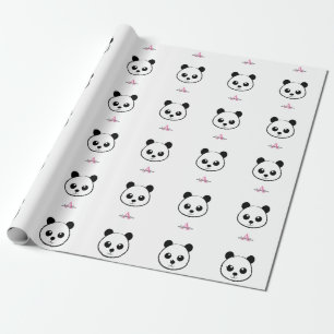 Smiling  panda face Monogram Wrapping Paper