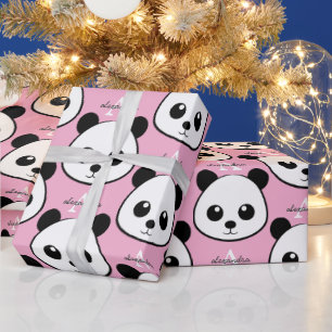 Smiling Panda Face Wrapping Paper – Cute Monogram 