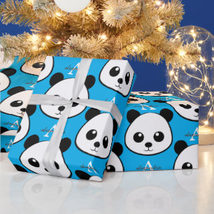 Smiling Panda Face Wrapping Paper – Cute Monogram 