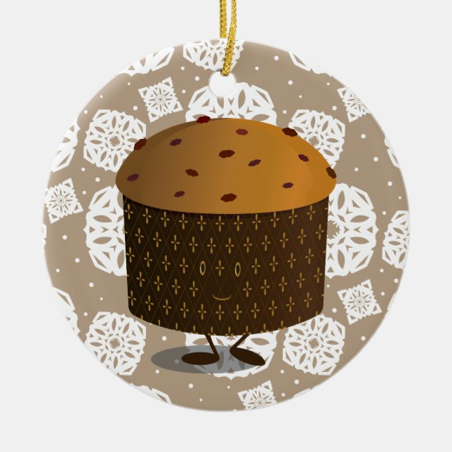 Smiling Panettone Food Christmas Ceramic Tree Decoration (Front)