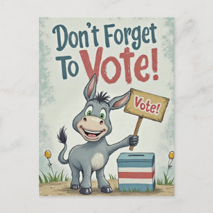 Smiling Patriotic Donkey Vote Reminder Postcard