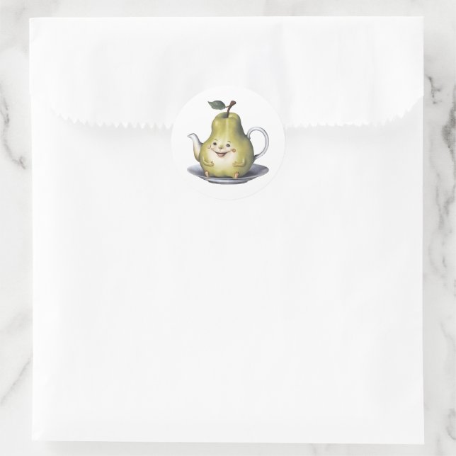 Smiling Pear Teapot Classic Round Sticker (Bag)