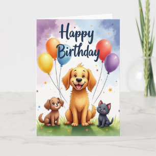 Smiling Pets Birthday Card