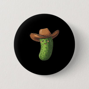 Smiling Pickle In Western Cowboy Hat Costume  6 Cm Round Badge