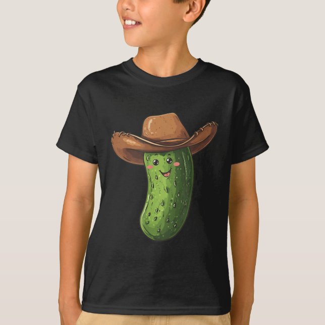 Smiling Pickle In Western Cowboy Hat Costume  T-Shirt (Front)