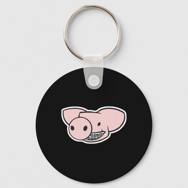 smiling pig with braces key ring (Front)