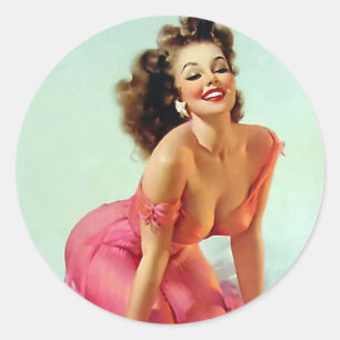 Smiling Pin Up Classic Round Sticker