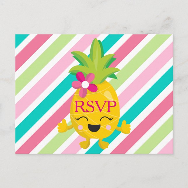 Smiling Pineapple RSVP Invitation Postcard (Front)