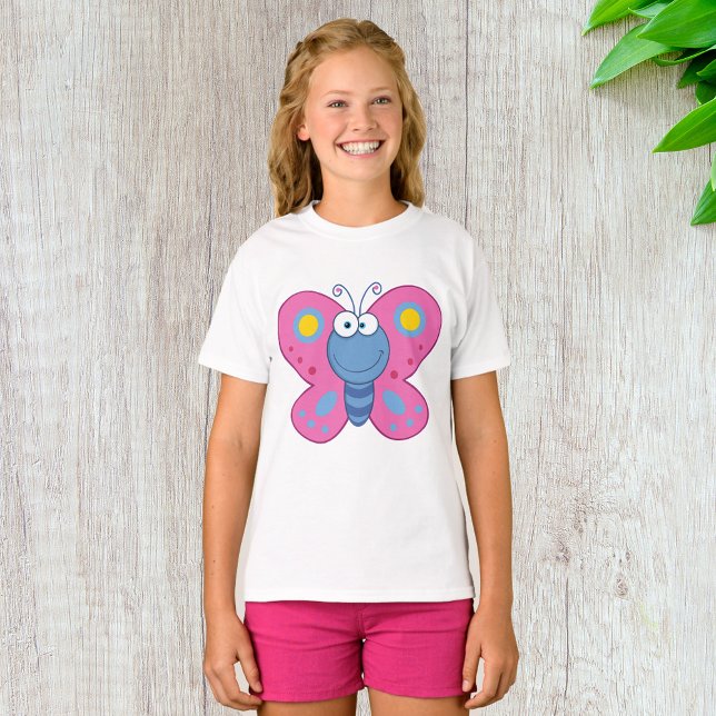 Smiling Pink Butterfly Girls T-Shirt (Creator Uploaded)
