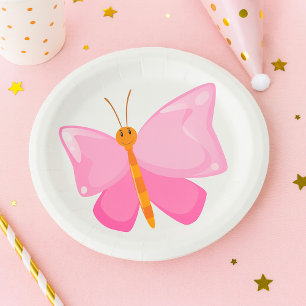 Smiling Pink Butterfly Paper Plate