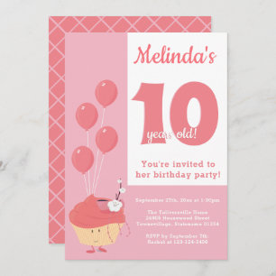 Smiling Pink Cupcake Birthday Invitation