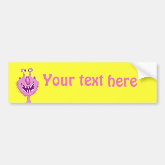 Smiling Pink Cute Monster With Beard Bumper Sticker (Front)