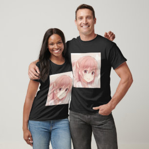 Smiling pink hair anime girl pink eyes manga T-Shi T-Shirt
