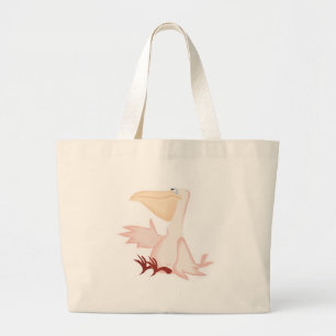 smiling pink pelican large tote bag