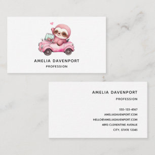 Smiling Pink Sloth Driving a Convertible Business Card
