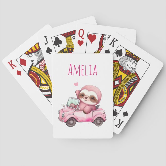  Smiling Pink Sloth Driving a Convertible Playing Cards (Back)