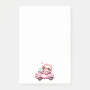 Smiling Pink Sloth Driving a Convertible Post-it Notes