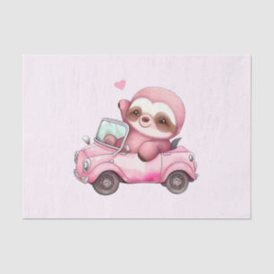 Smiling Pink Sloth Driving a Convertible Tissue Paper